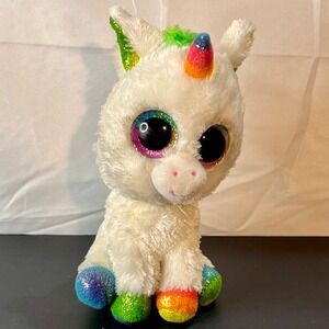 Ty Pixy Medium Unicorn Plush Kids White Rainbow‎ Excellent Glitter Eyes 36199